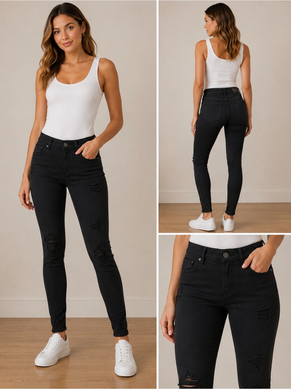 PAIGE Black Distressed Skinny Jeans Size 26